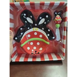TAG‎ Ladybug Dip Bowl With Spreader. Small Flea Bite On Handle Of Spreader PIC